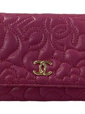 CHANEL - Pink Lambskin Trifold Wallet Gold hardware